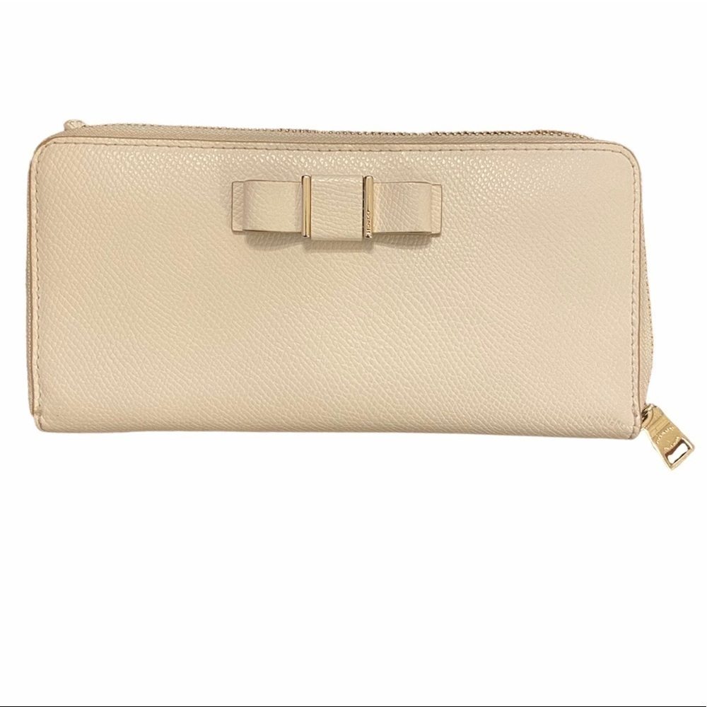 Coach “Darcy” White Large Zipper Leather Wallet with Bow